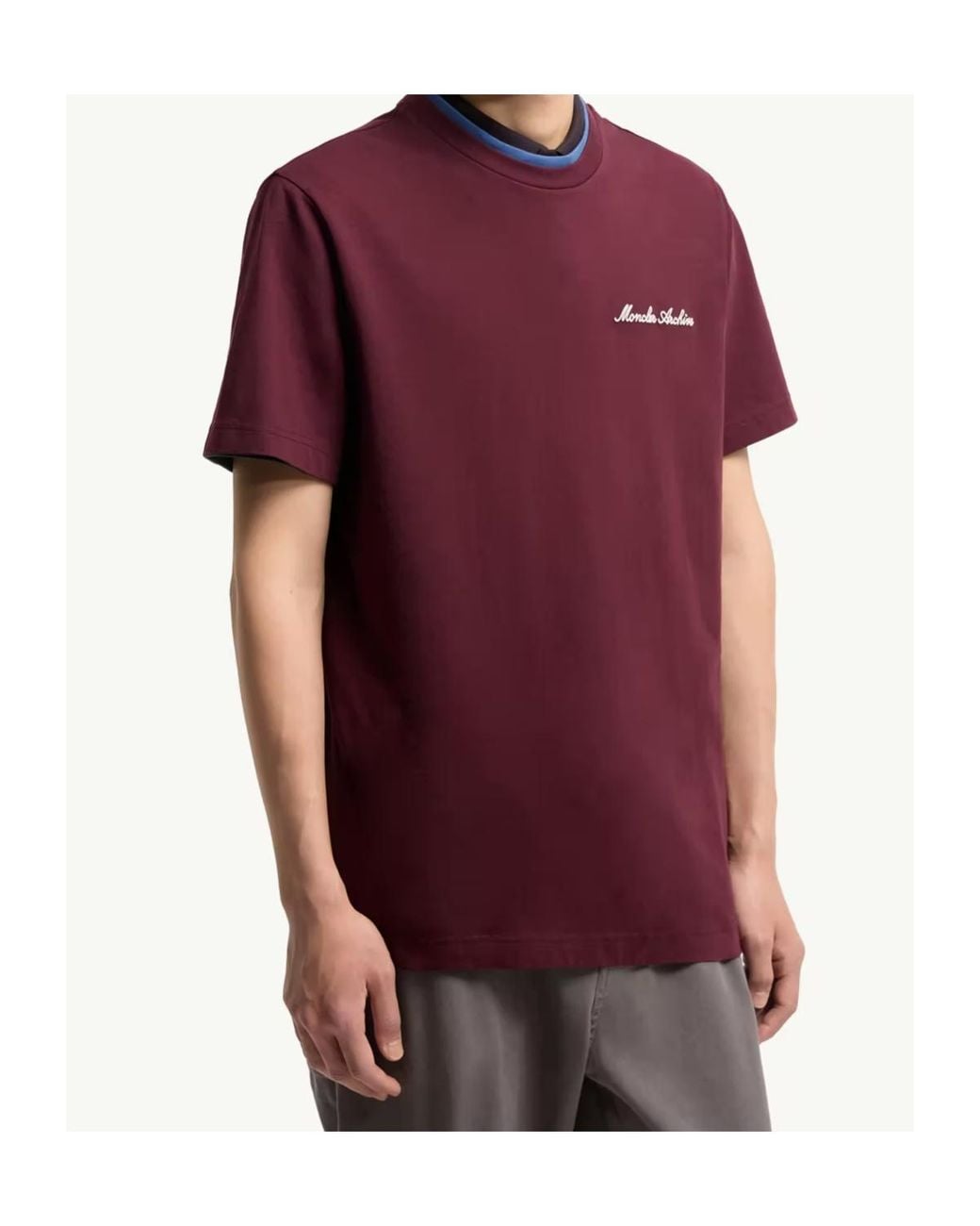 Moncler Purple Logo Embroidered Crewneck T-Shirt for men