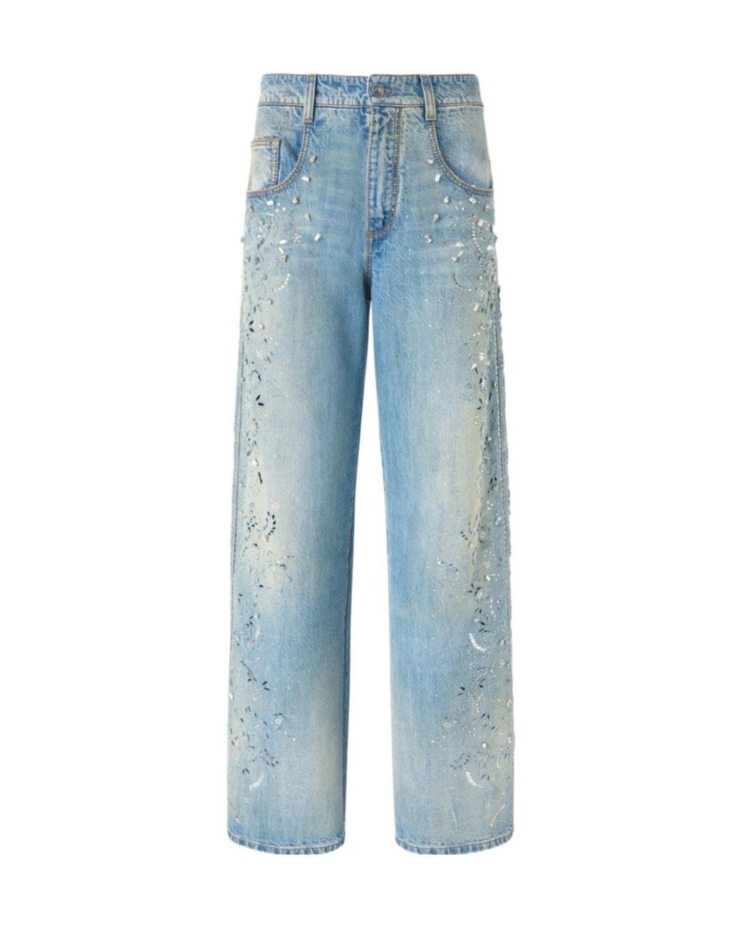Ermanno Scervino Blue Couture Baggy Jeans With Embroidery And Crystals