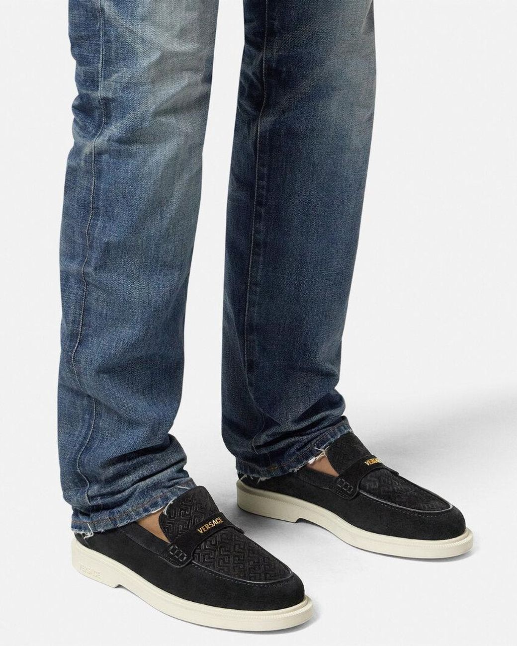 Versace Black Round-Toe Slip-On Loafers for men