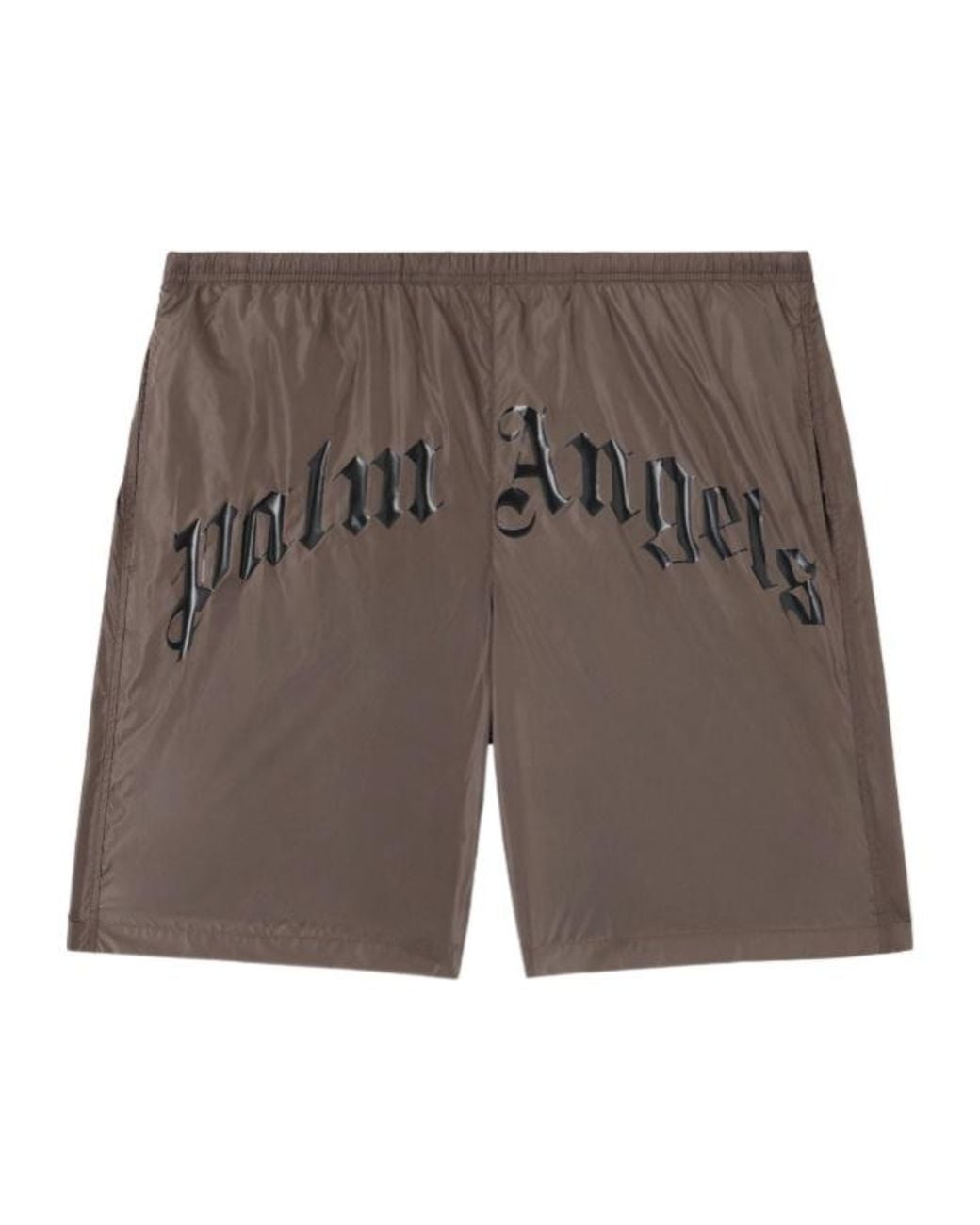 Palm Angels Gray Curved Logo Swimshorts for men