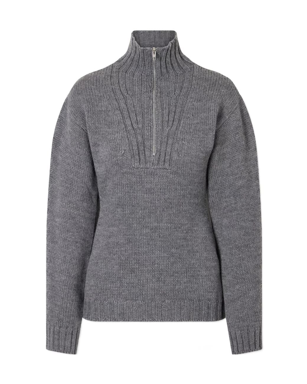 Jil Sander Gray Ribbed-Knit Sweater