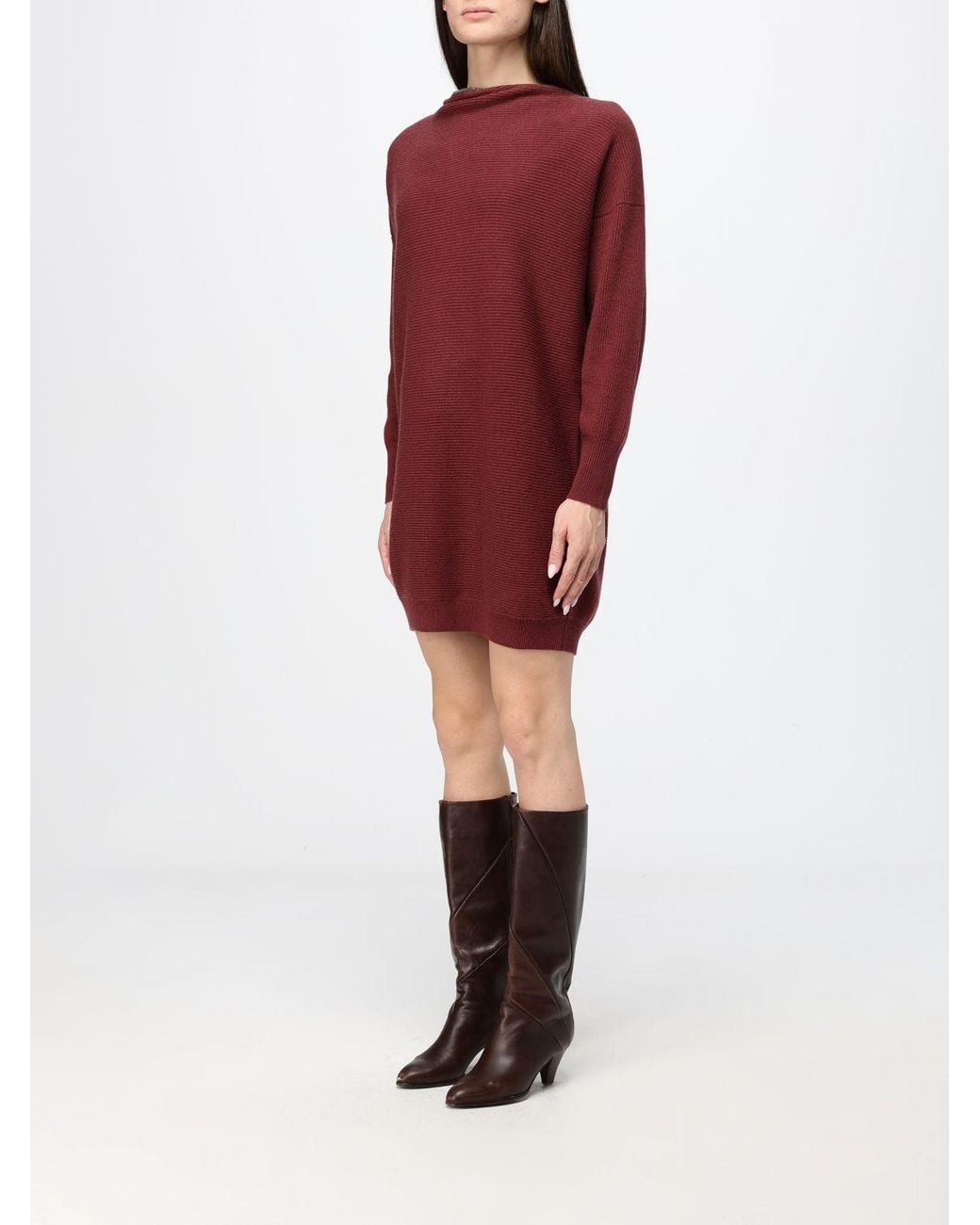 Brunello Cucinelli Red Ribbed-Knit Keyhole-Detail Dress