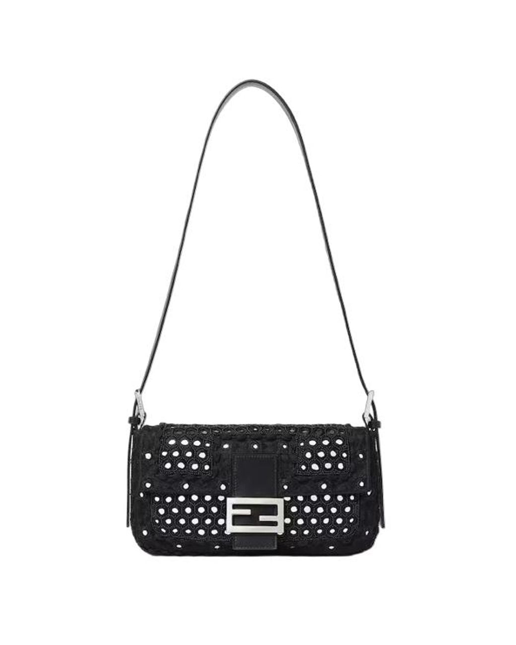 Fendi Black Baguette 26424 Re-Edition Bag With Embroidery And Mirrors