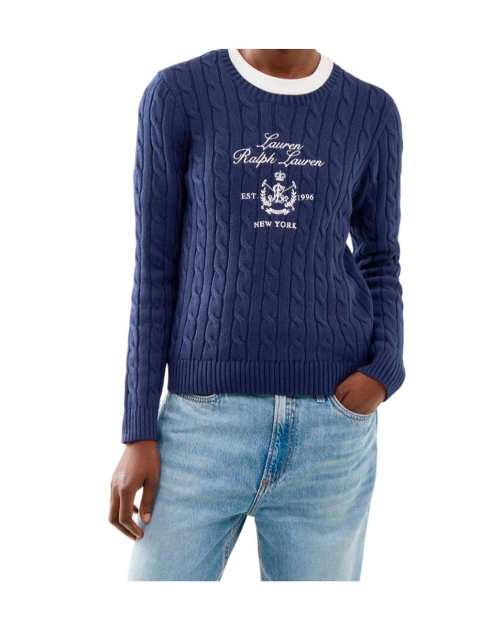 Ralph Lauren Blue Cable-Knit Crew-Neck Jumper