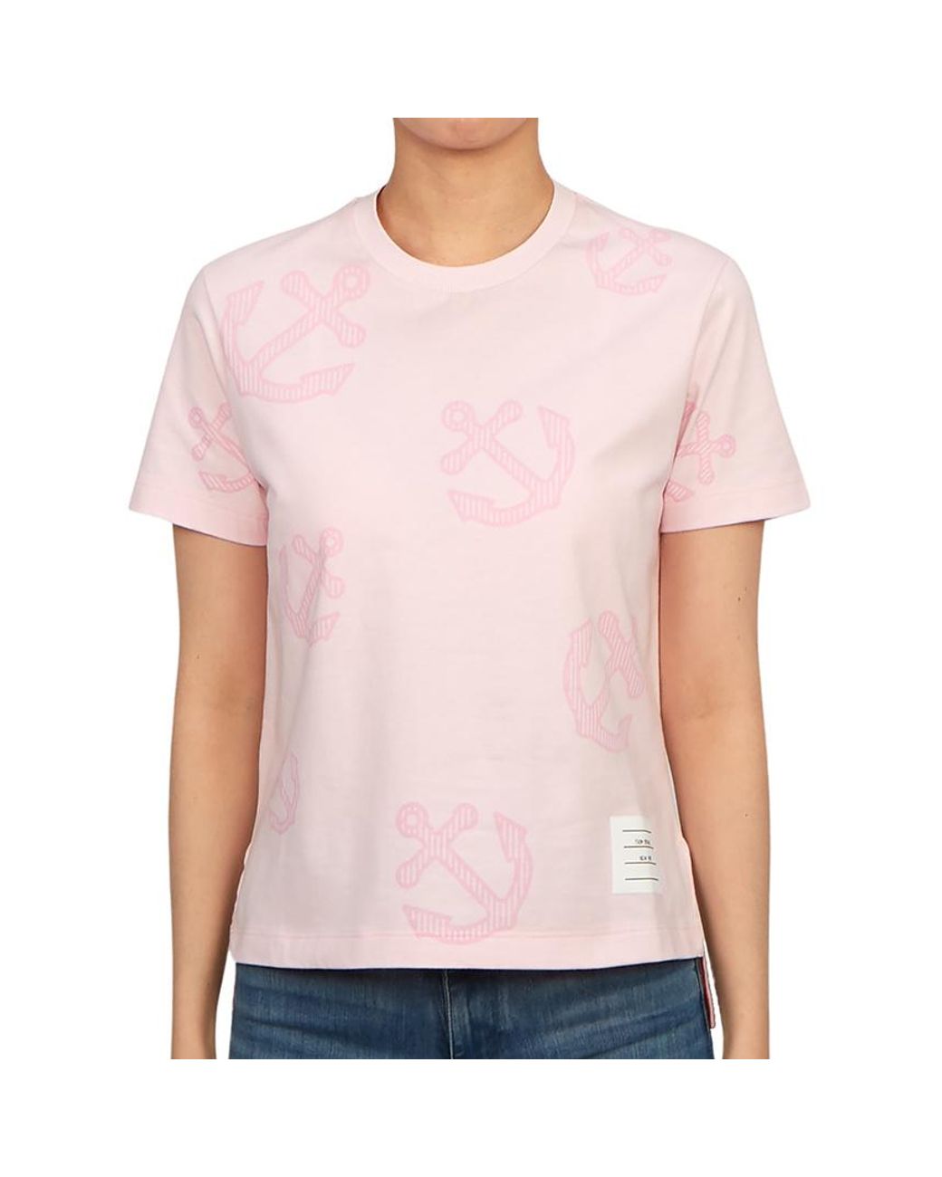 Thom Browne Pink Anchor Printed Crewneck T-Shirt