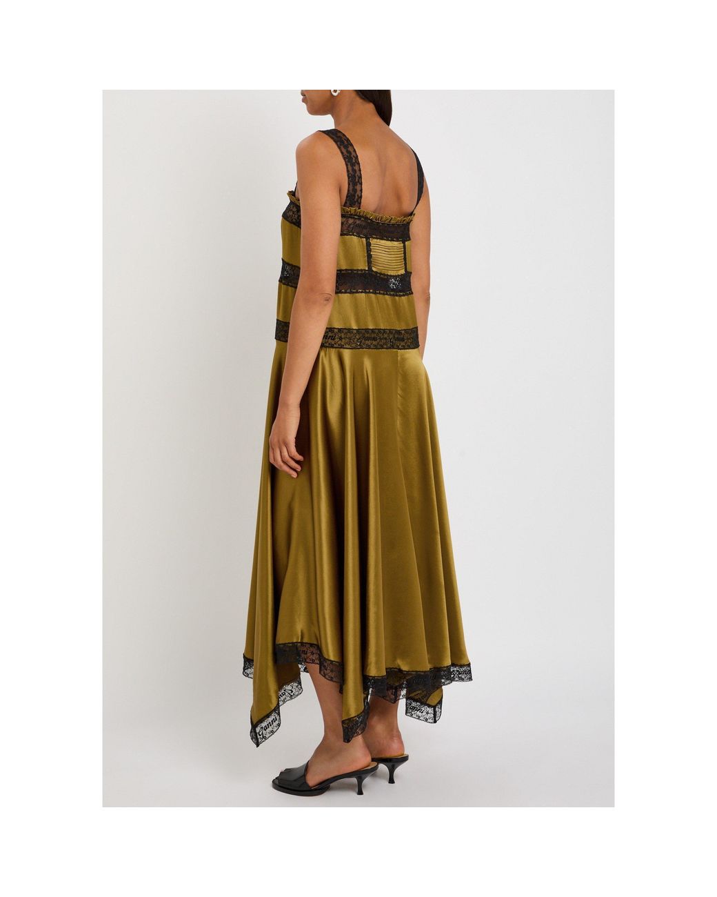 Ganni Green Satin Slip Dress