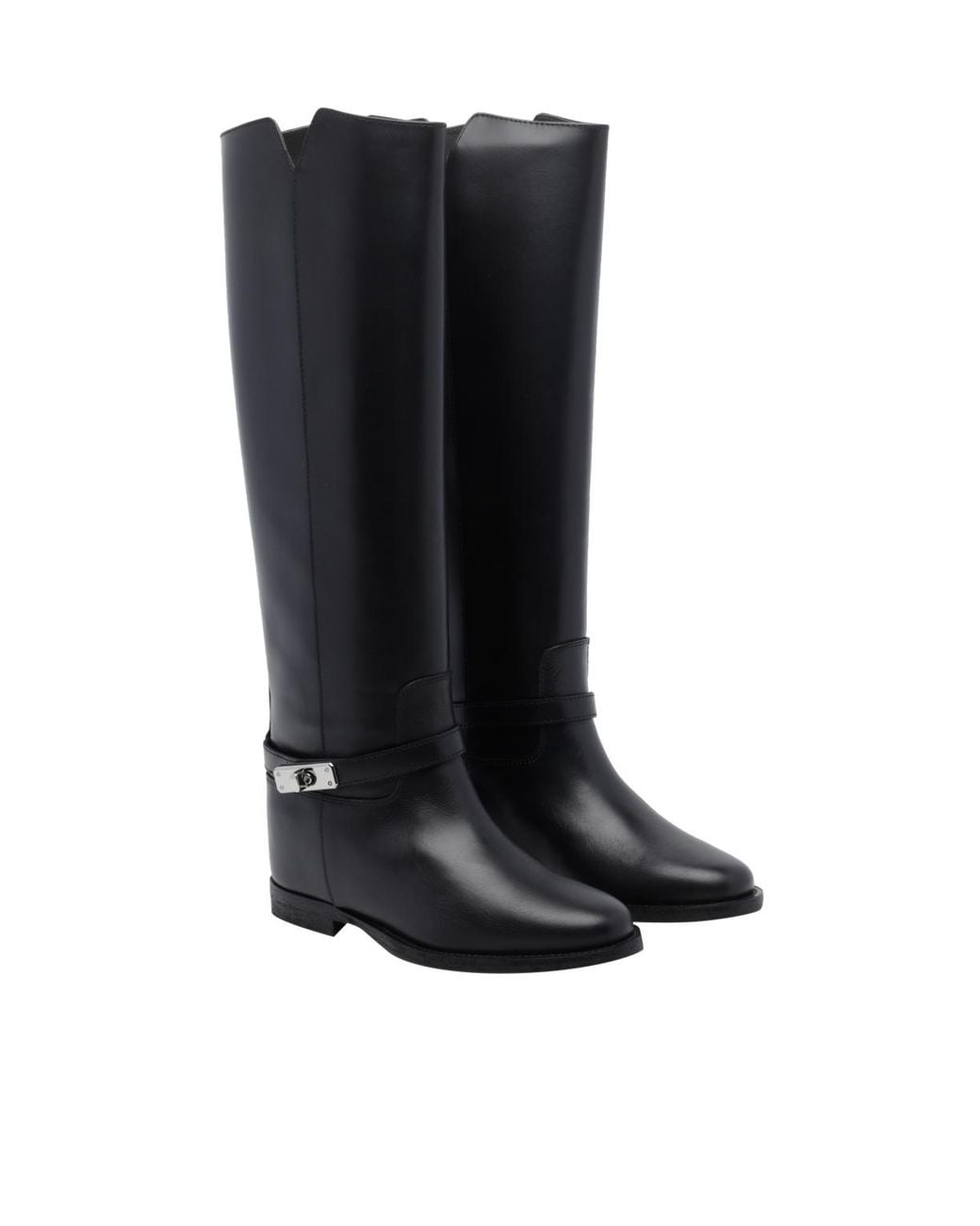 Via Roma 15 Black Padlock Knee-High Boots