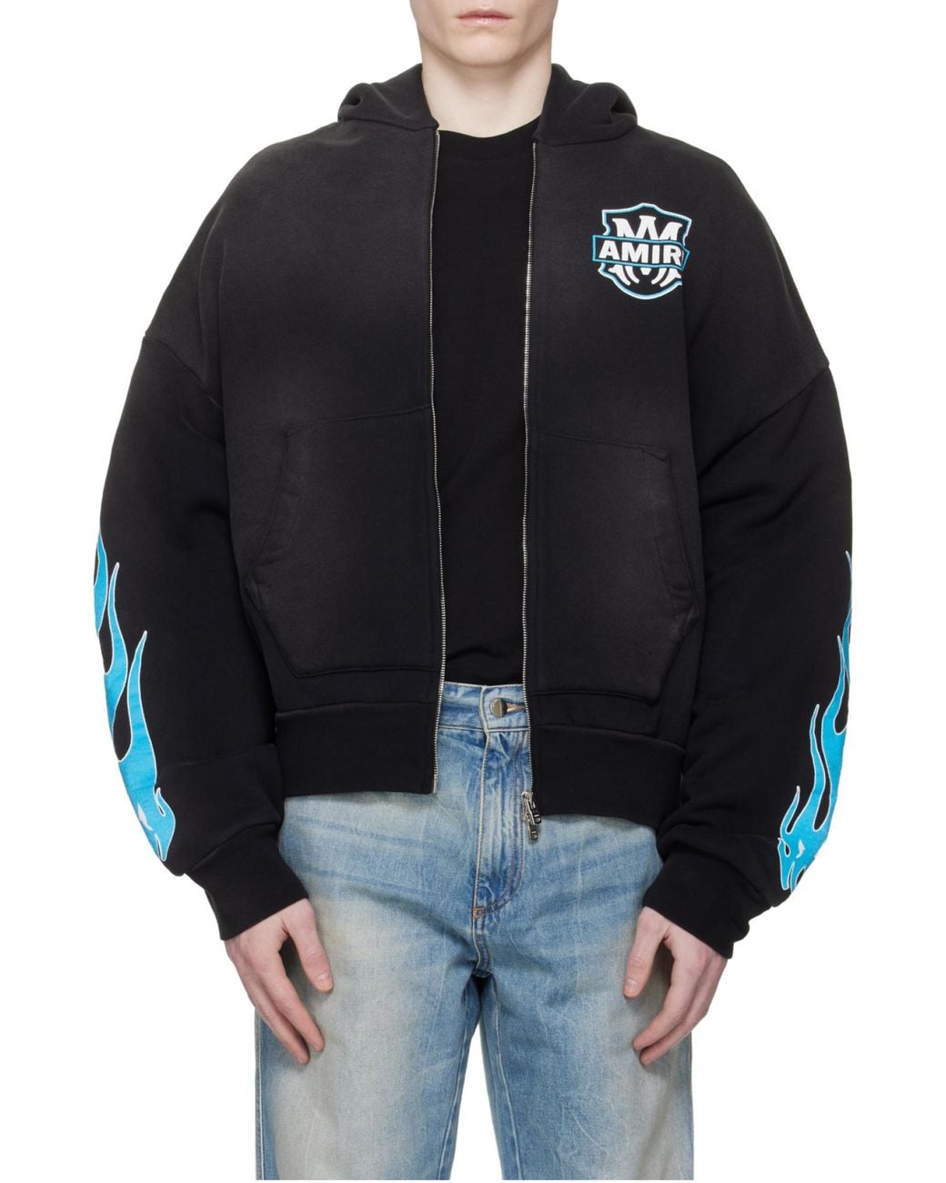 Amiri Blue Ma Flames Zip Hoodie for men