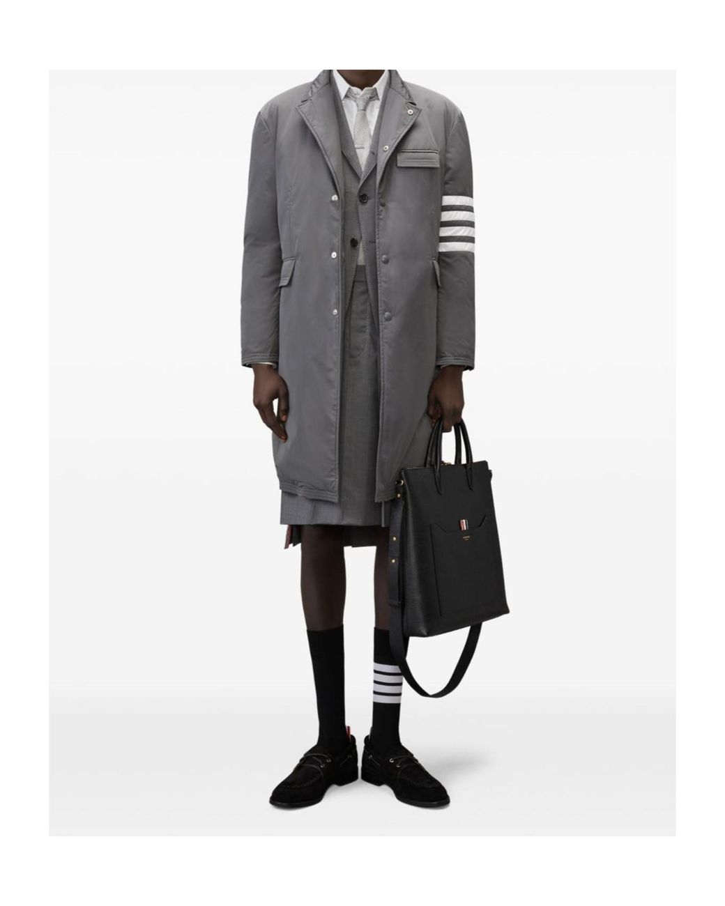 Thom Browne Gray 4-Bar Down-Filled Overcoat for men