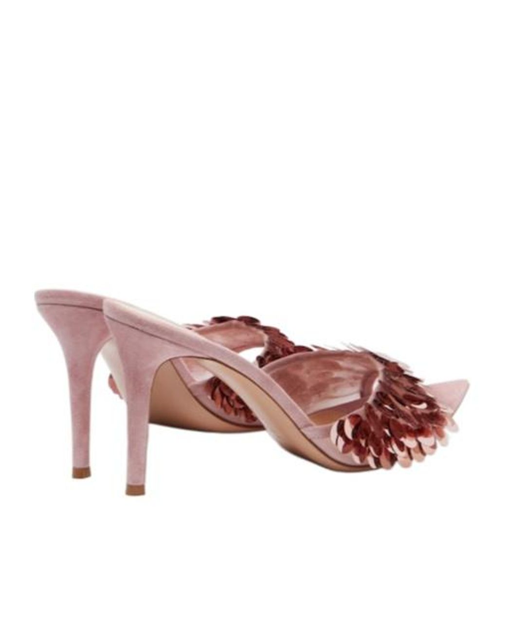 Gianvito Rossi Pink Suede-Trimmed Mesh Mules