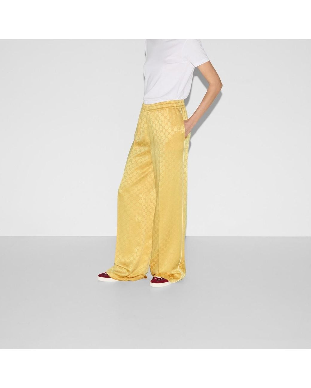 Gucci Yellow Gg Jacquard Elastic Waistband Pants