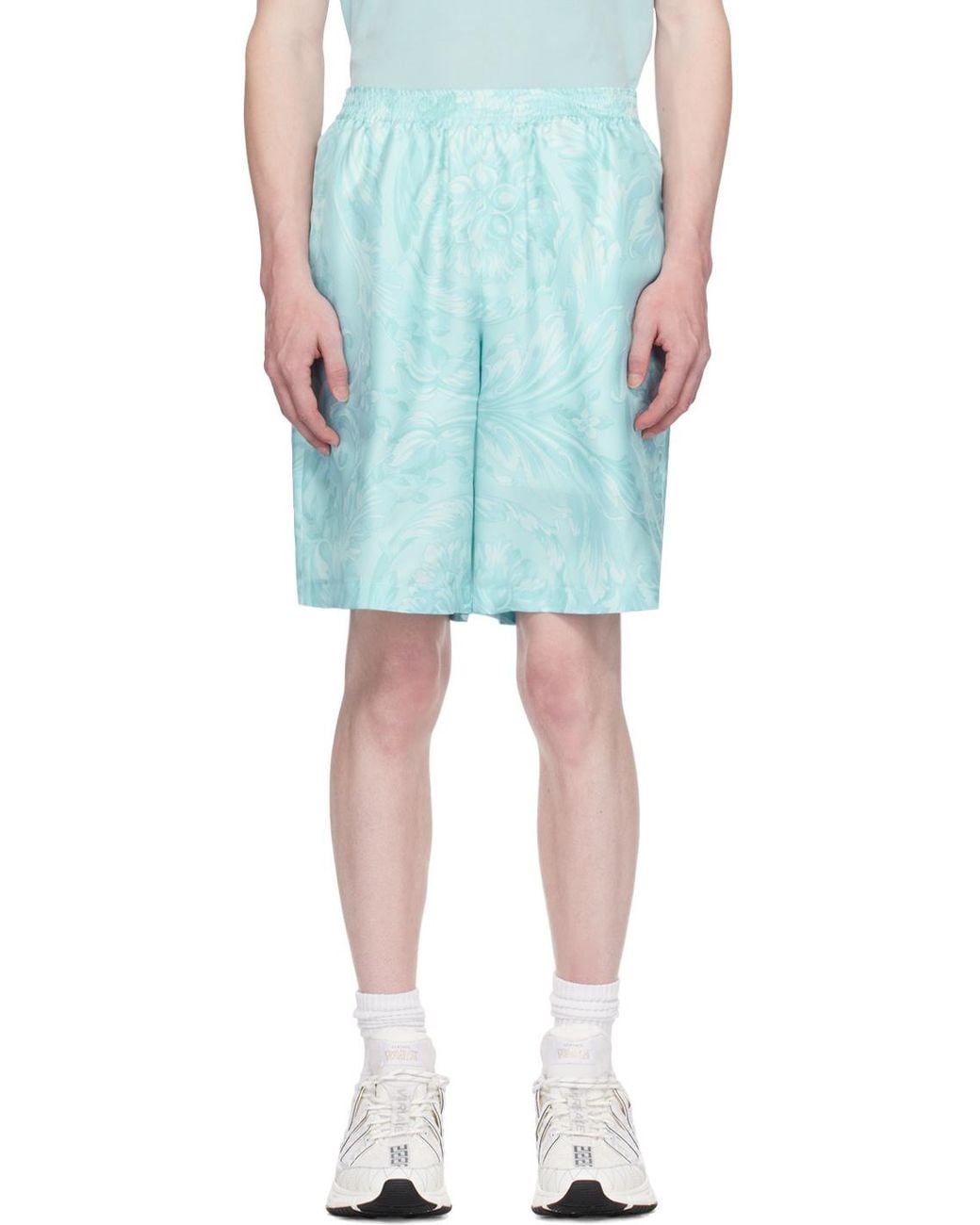 Versace Blue Barocco-Printed Elasticated Waistband Shorts for men