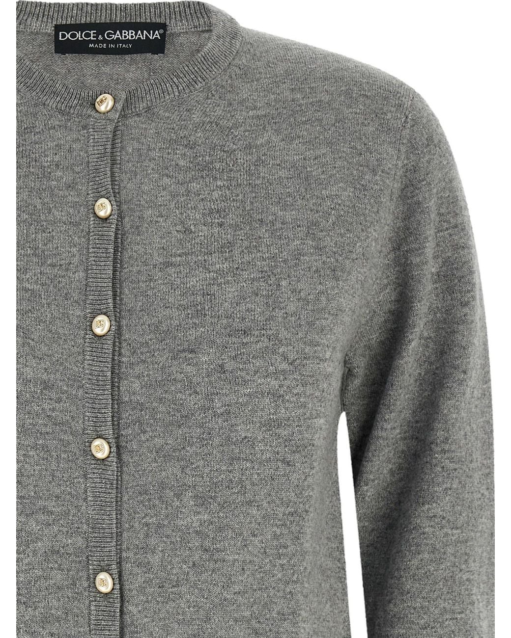 Dolce & Gabbana Gray Cashmere Crew-Neck Cardigan