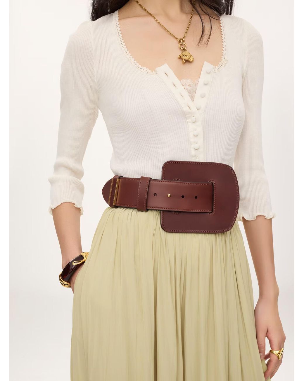 Chloé Brown Chloé Max Logo Embossed Belt