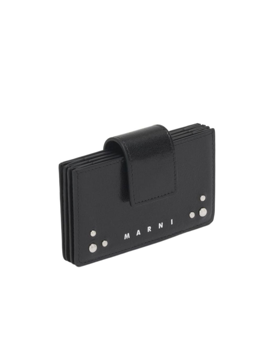 Marni Black Leather Card Holder With Studs