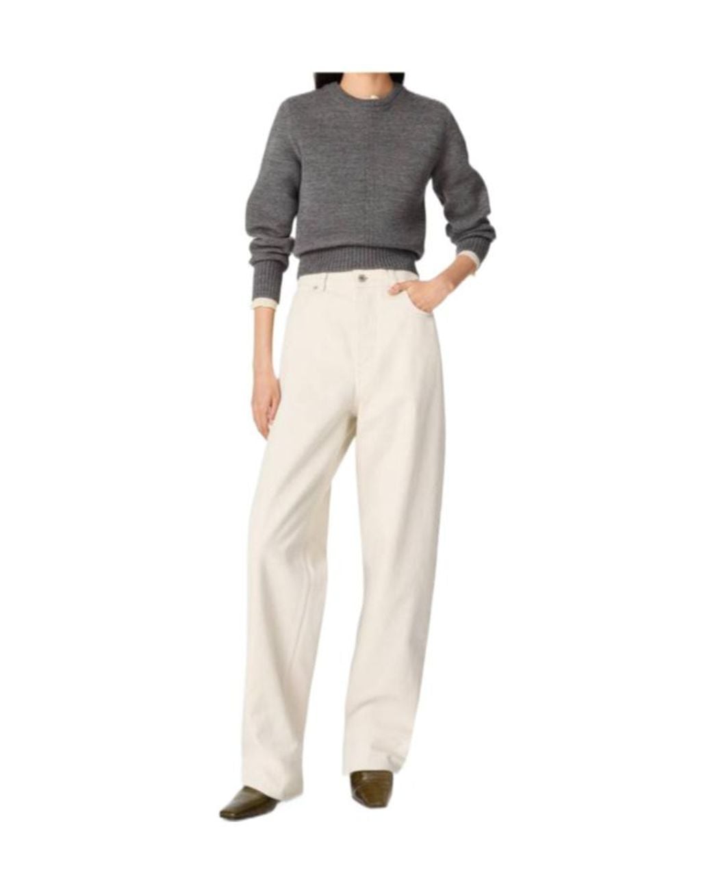 Bottega Veneta White Turned Up Hem Wide Leg Jeans
