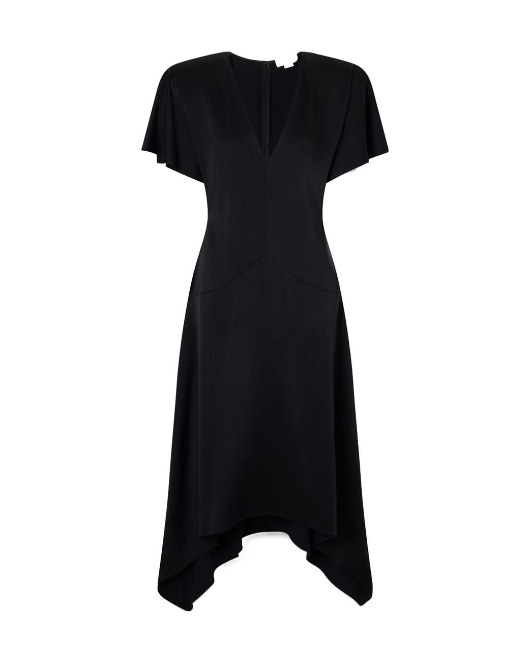 Stella McCartney Black V-Neck Short-Sleeve Satin Midi Dress