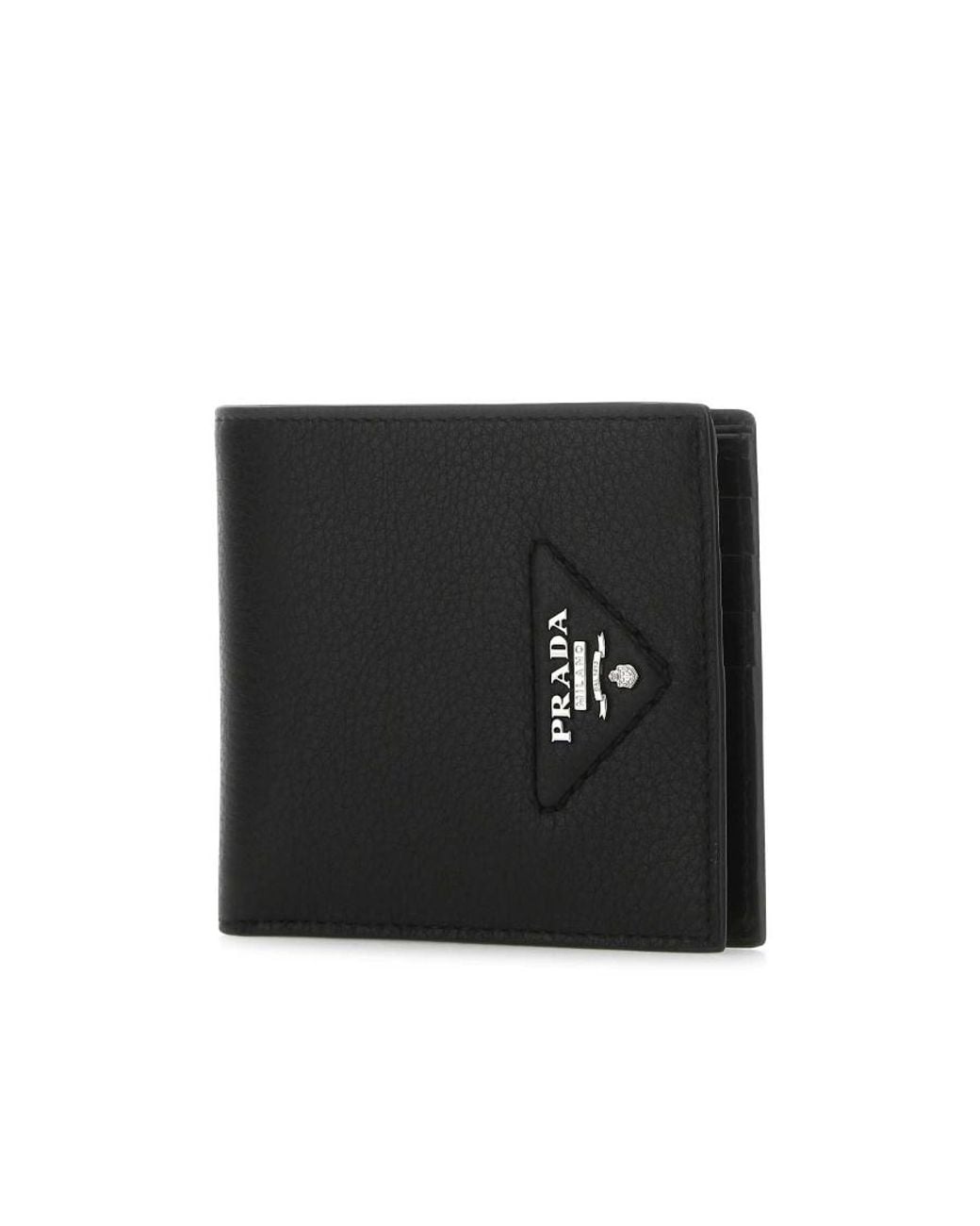 Prada Black Logo Plaque Bi-Fold Wallet for men