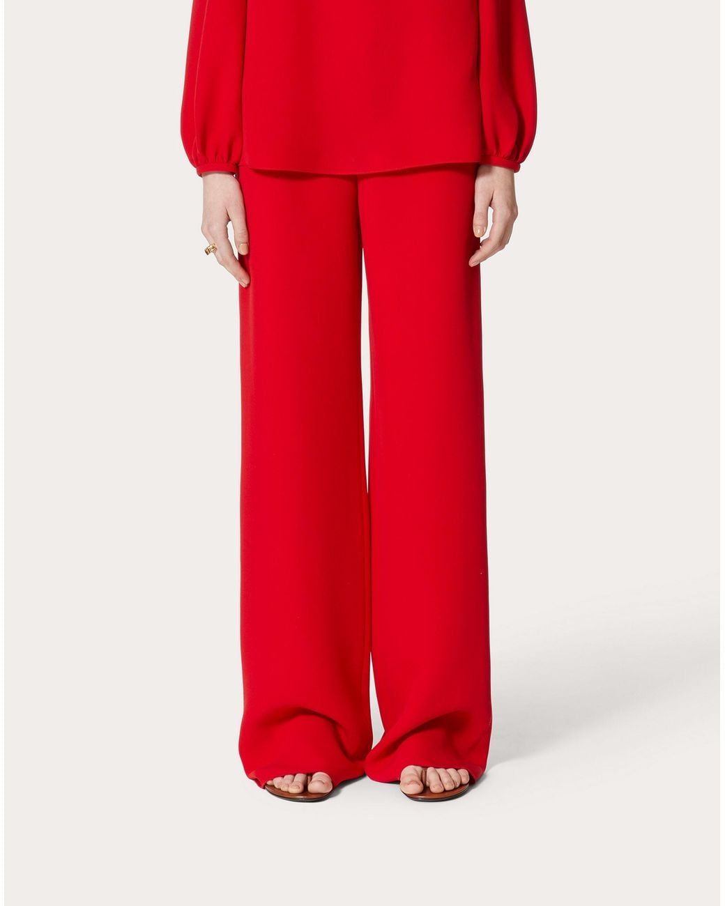 Valentino Red High-Waisted Wide-Leg Trousers