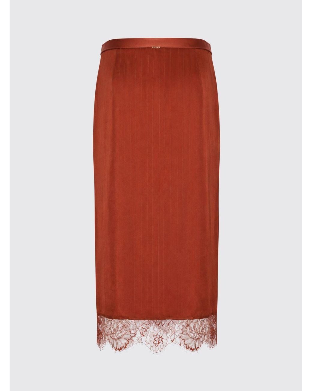 Twinset Red Lace Trim Midi Skirt
