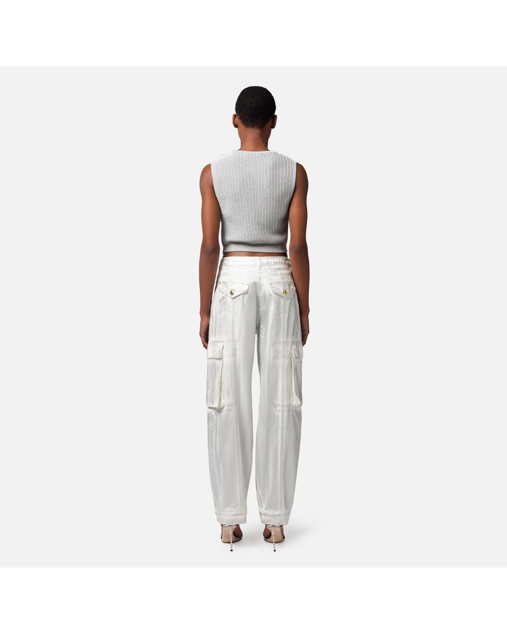 Elisabetta Franchi Gray Wide Leg Cargo Jeans