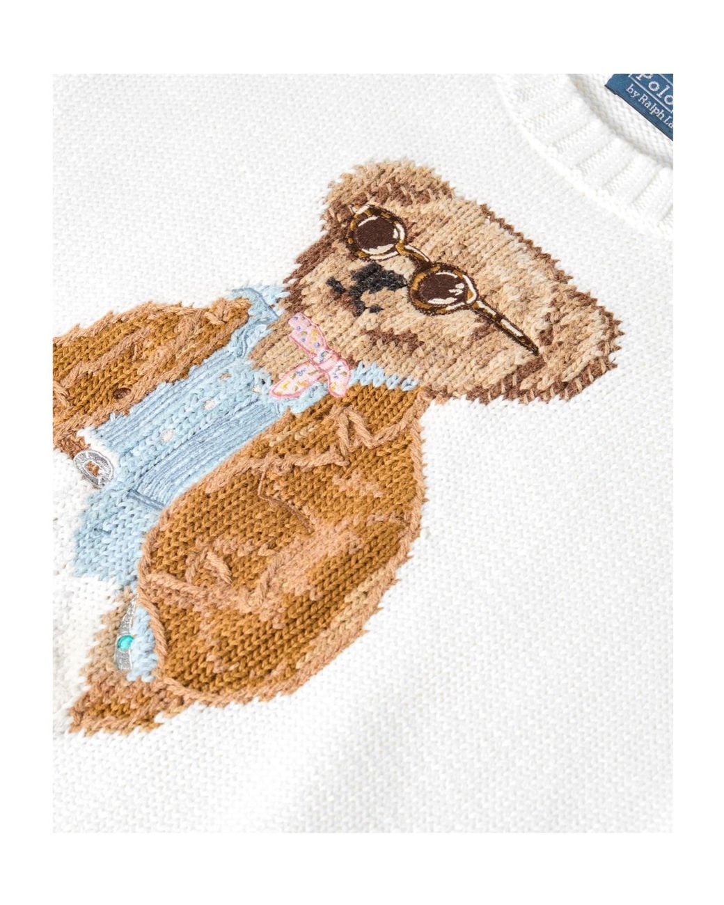 Polo Ralph Lauren White Round Neck Sweater With Bear Pattern