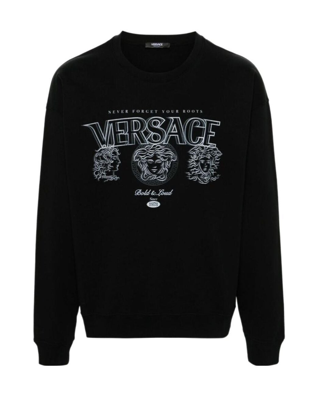 Versace Black Logo-Print Cotton Sweatshirt for men