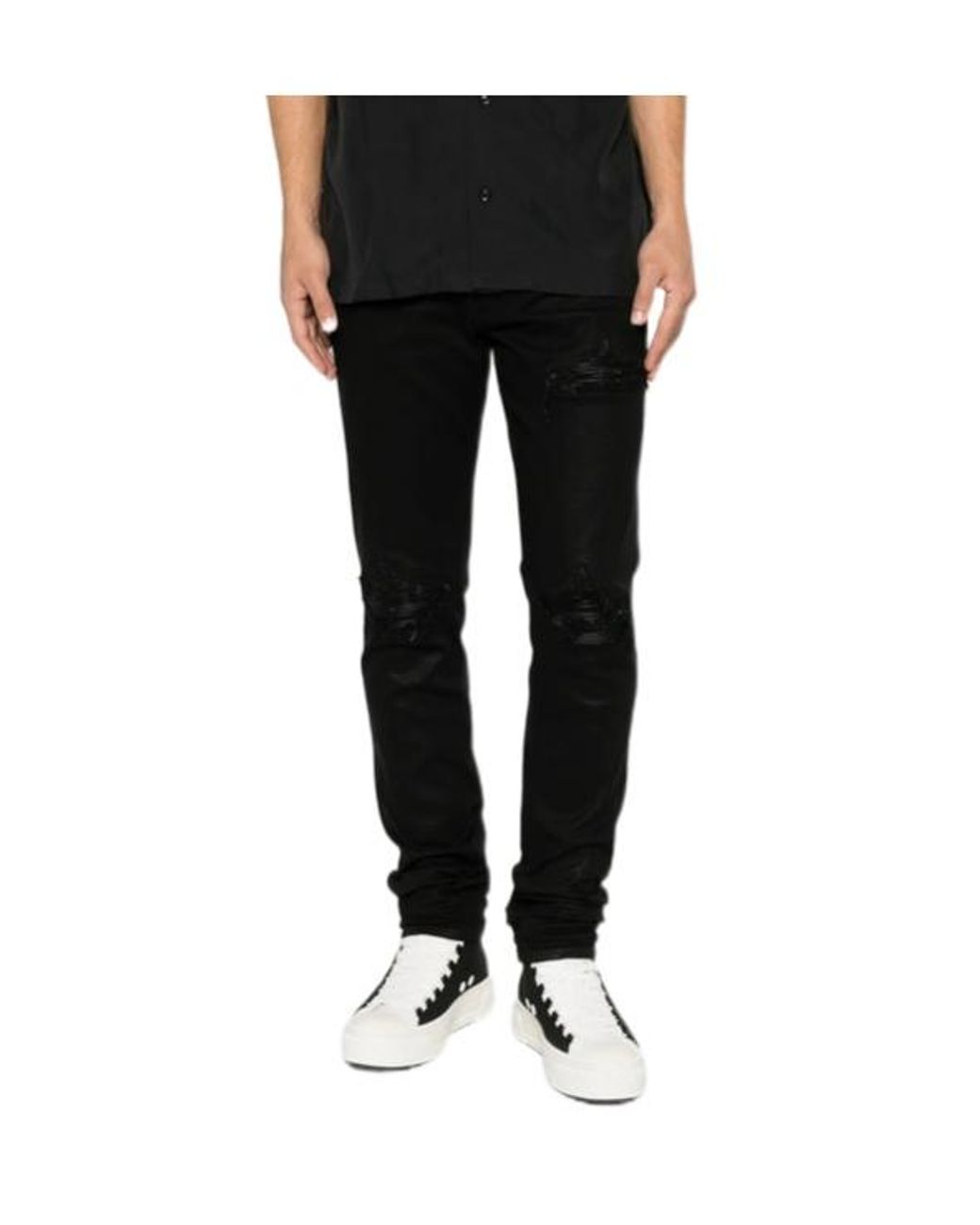 Amiri Black Distressed-Effect Coated Jeans for men