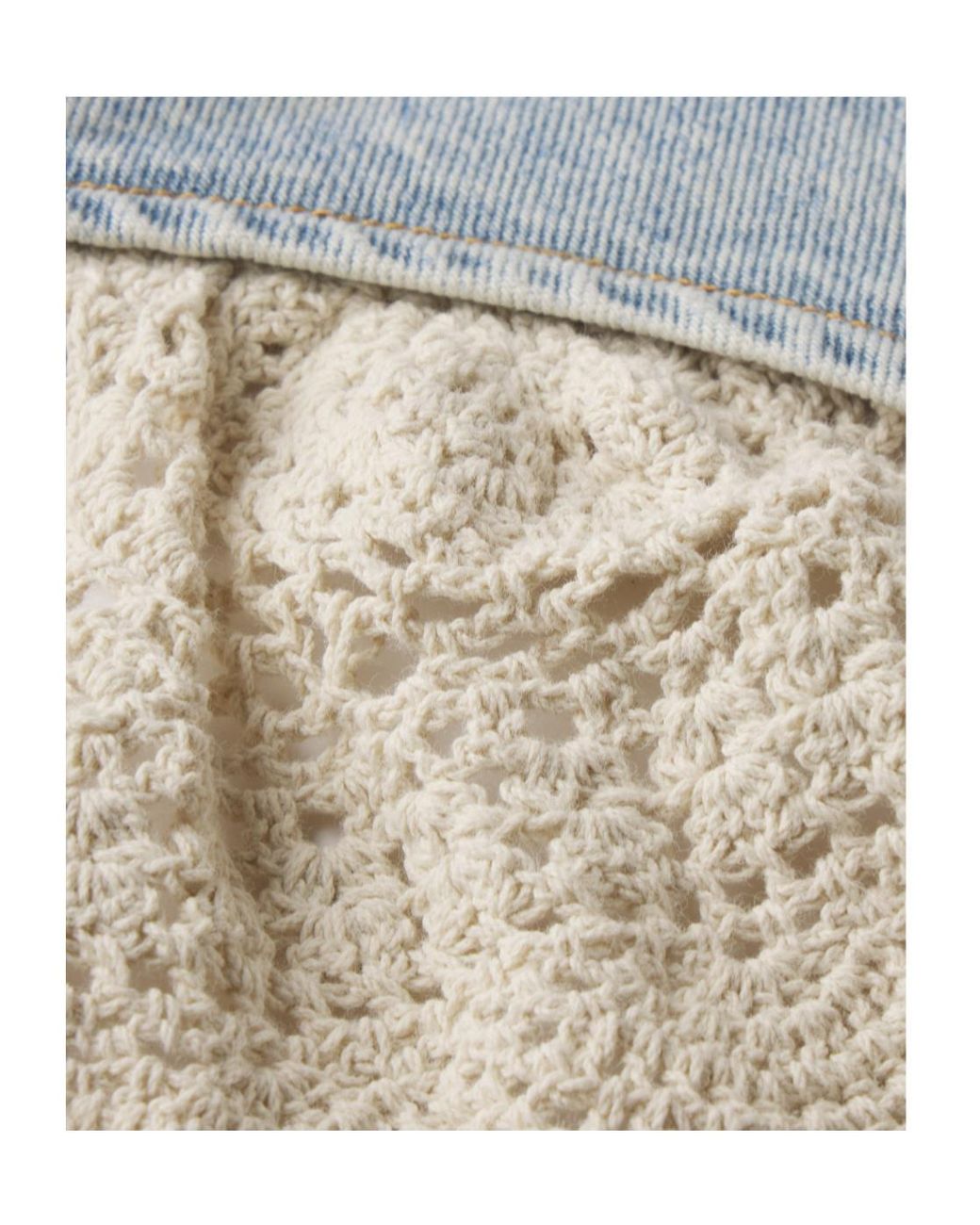 FRAME Blue Crochet Ruffle Denim Shorts