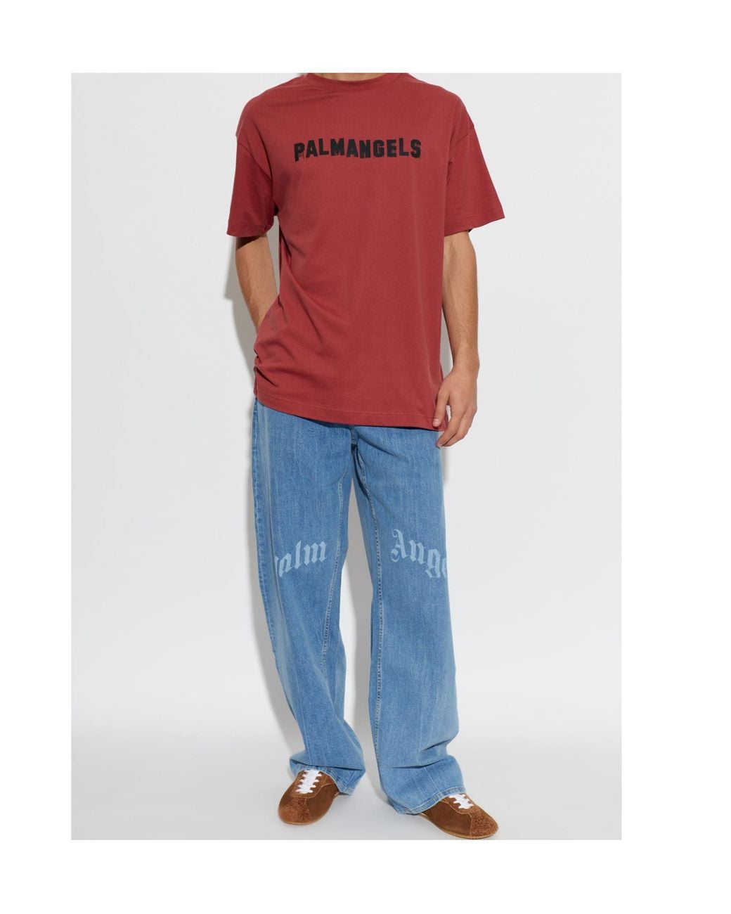 Palm Angels Red Logo Print T-Shirt for men