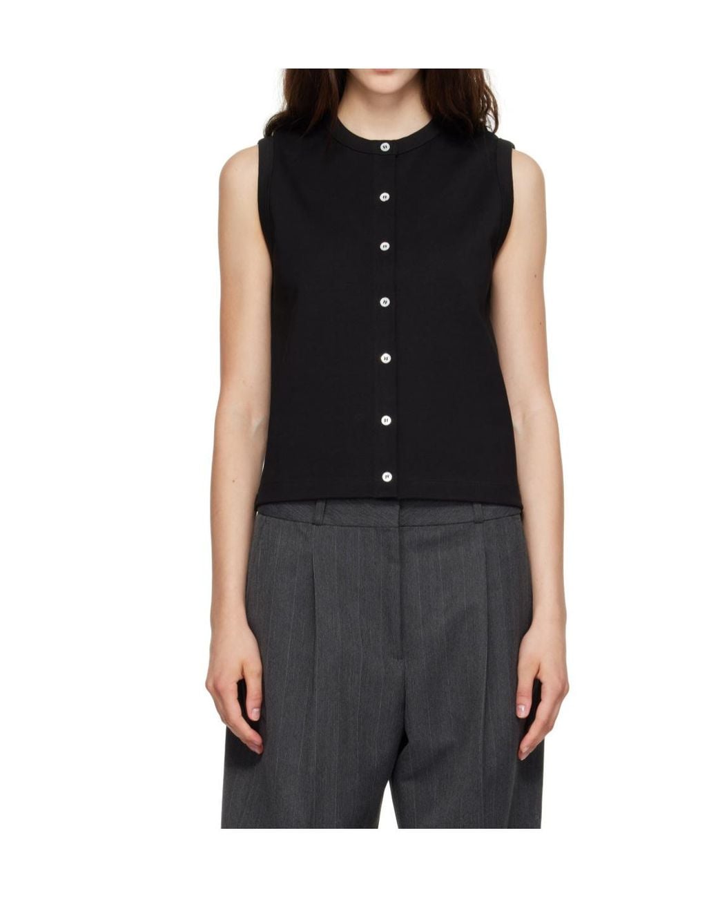 Flore Flore Black Button-Front Sleeveless Vest