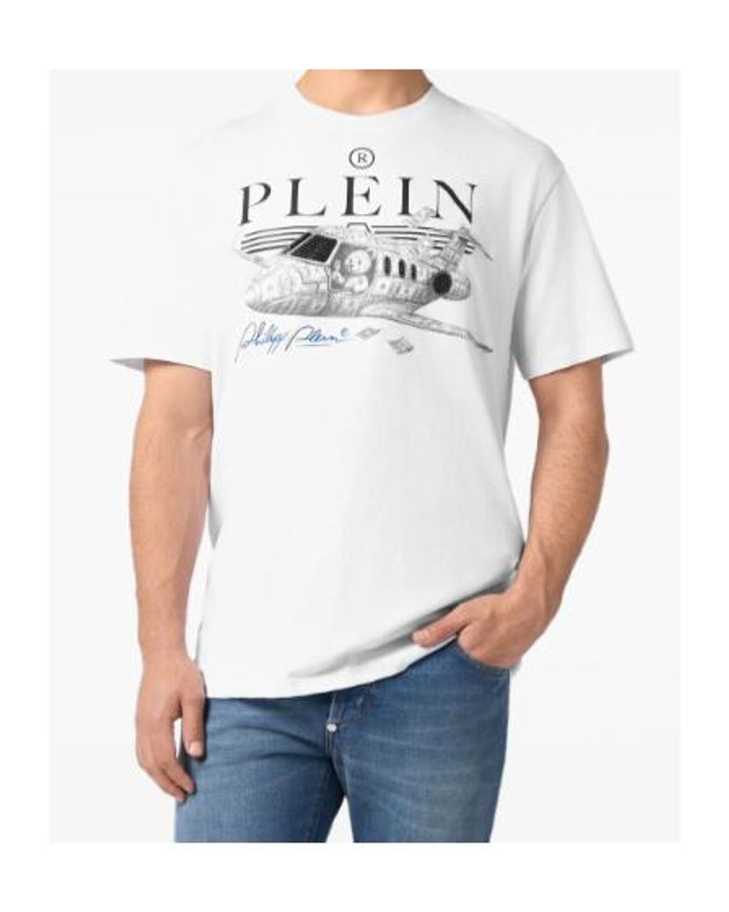 Philipp Plein White Teddy Plane Crystal-Embellished T-Shirt for men