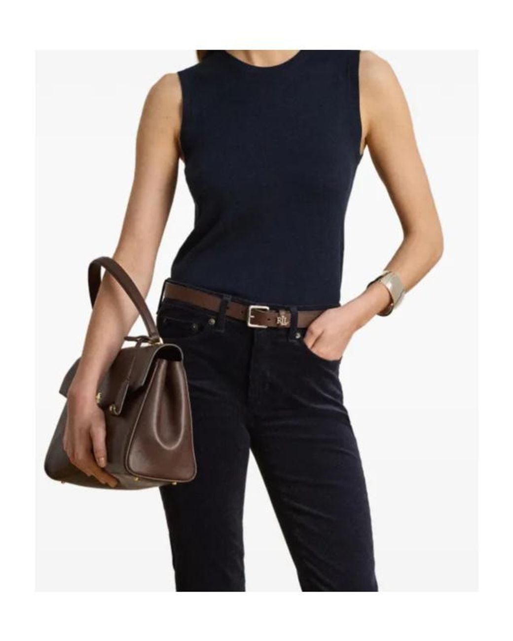 Ralph Lauren Blue Sleeveless Ribbed-Trim Top