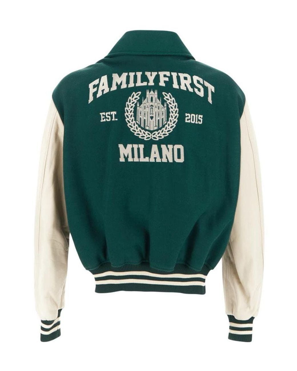 FAMILY FIRST Green Family First Varsity Patch Bomber Jacket for men