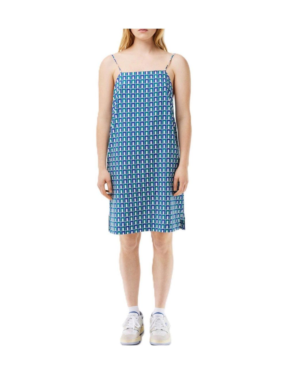 Lacoste Blue Geometric Print Slip Mini Dress