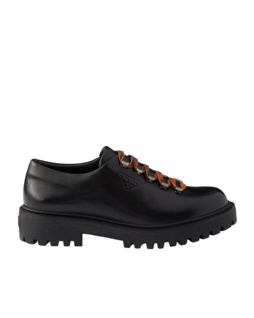 Prada Black Aged Leather Lace-Up Shoes for men