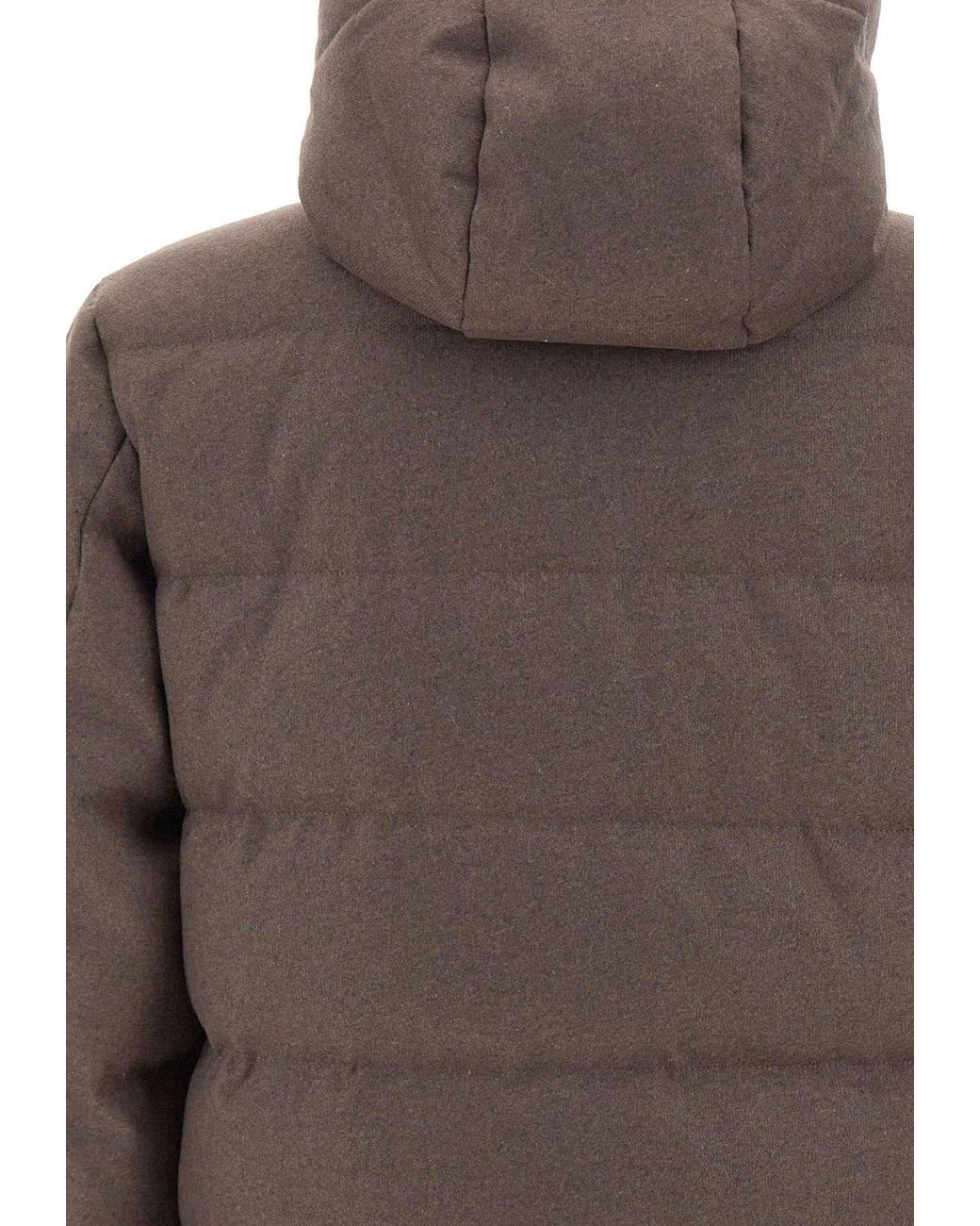 Eleventy Brown Quilted Hooded Down Jacket for men