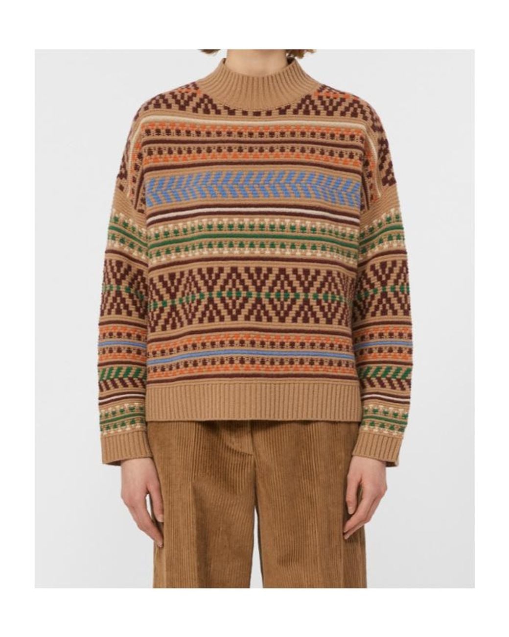 Weekend by Maxmara Brown Jacquard Crewneck Knitted Jumper