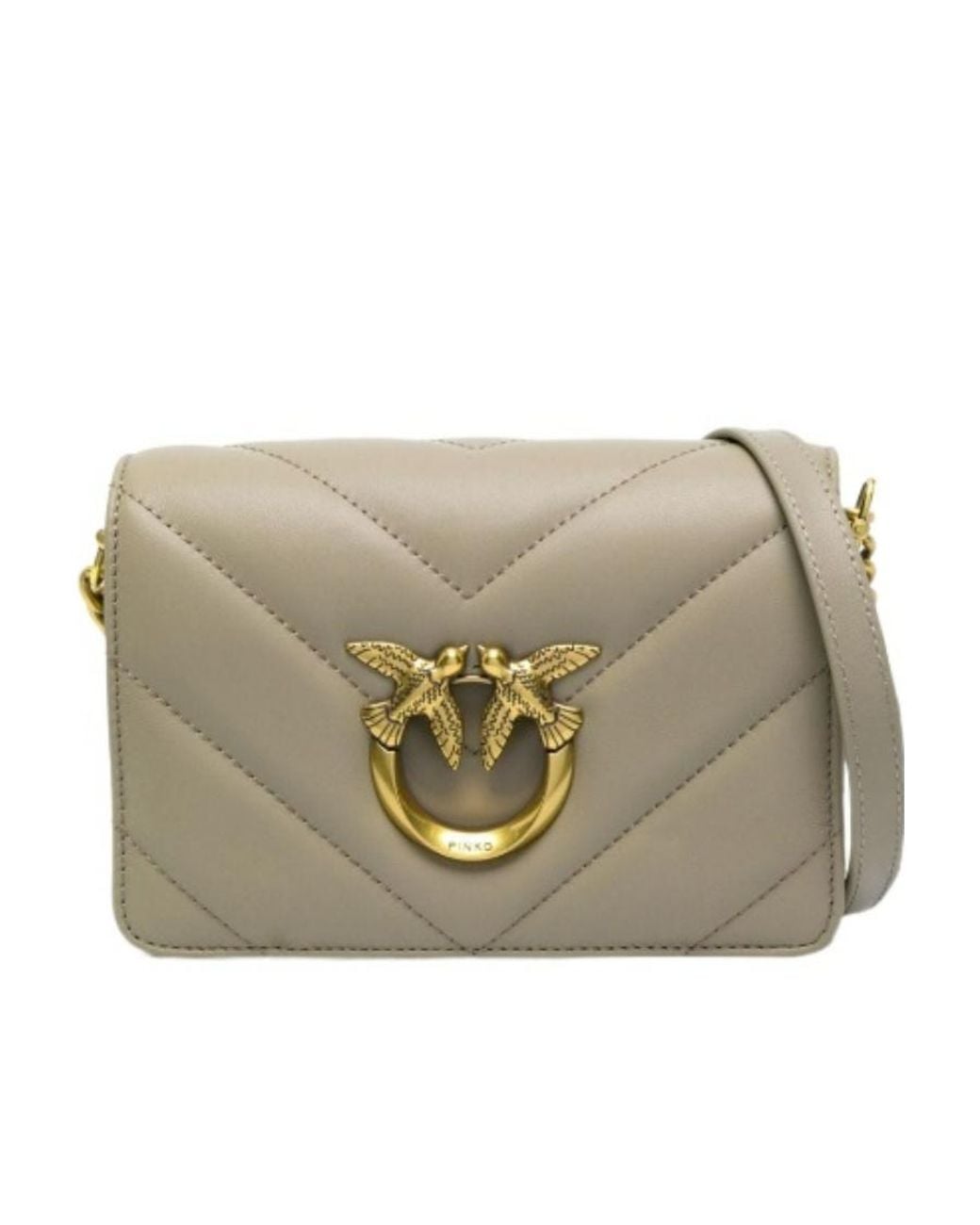 Pinko Gray Love Click Logo Plaque Mini Crossbody Bag