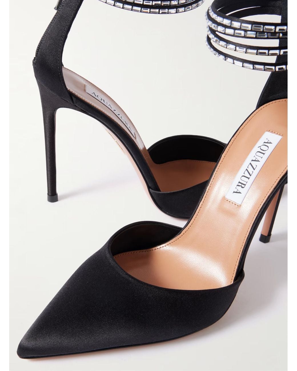 Aquazzura Black Crystal-Embellished Satin Pumps