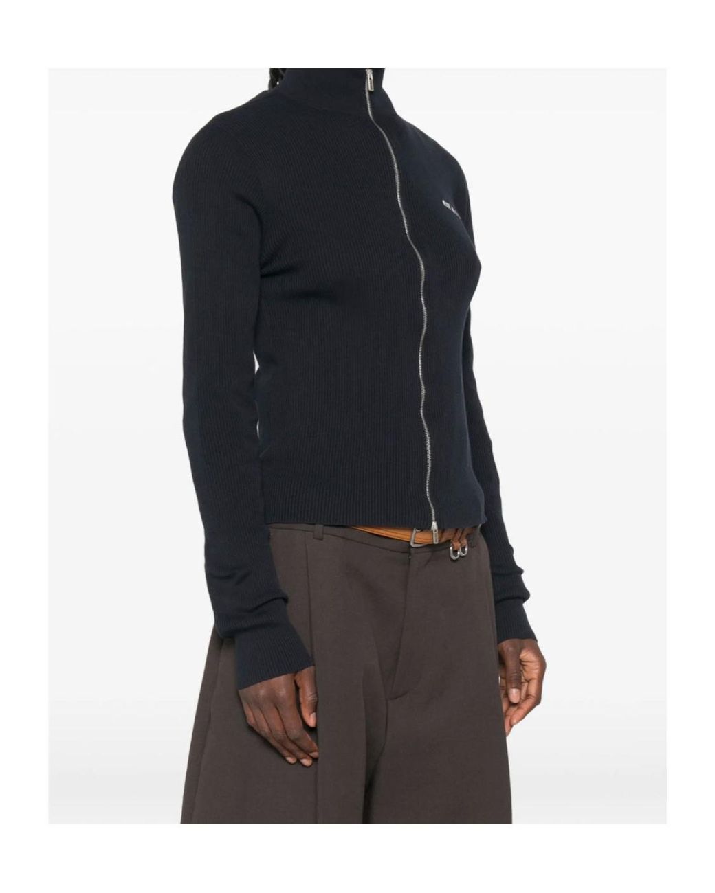Miu Miu Blue Ribbed Zip-Up Cardigan