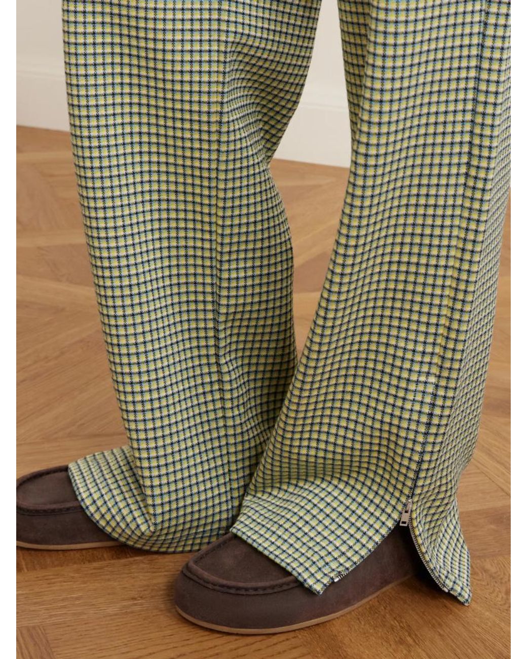 Marni Green Checked Jersey Wide-Leg Pants