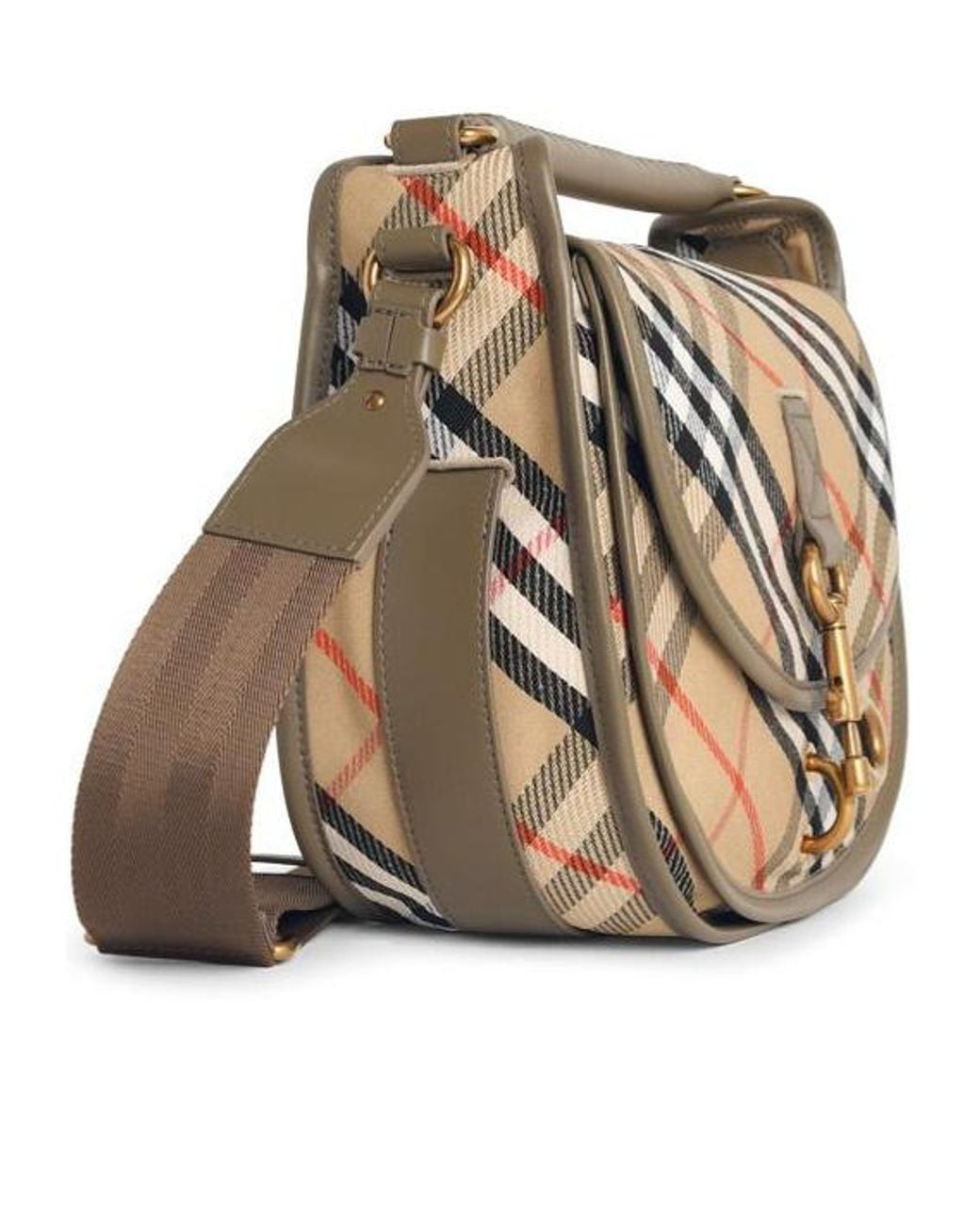 Burberry Natural Small B Clip Checked Tote Bag