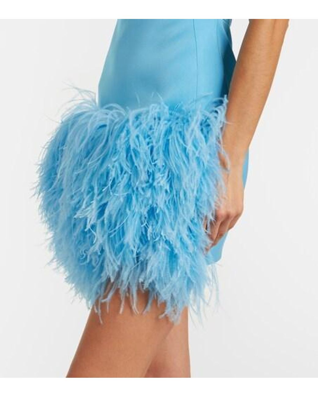 David Koma Blue Feather-Trimmed Satin Minidress