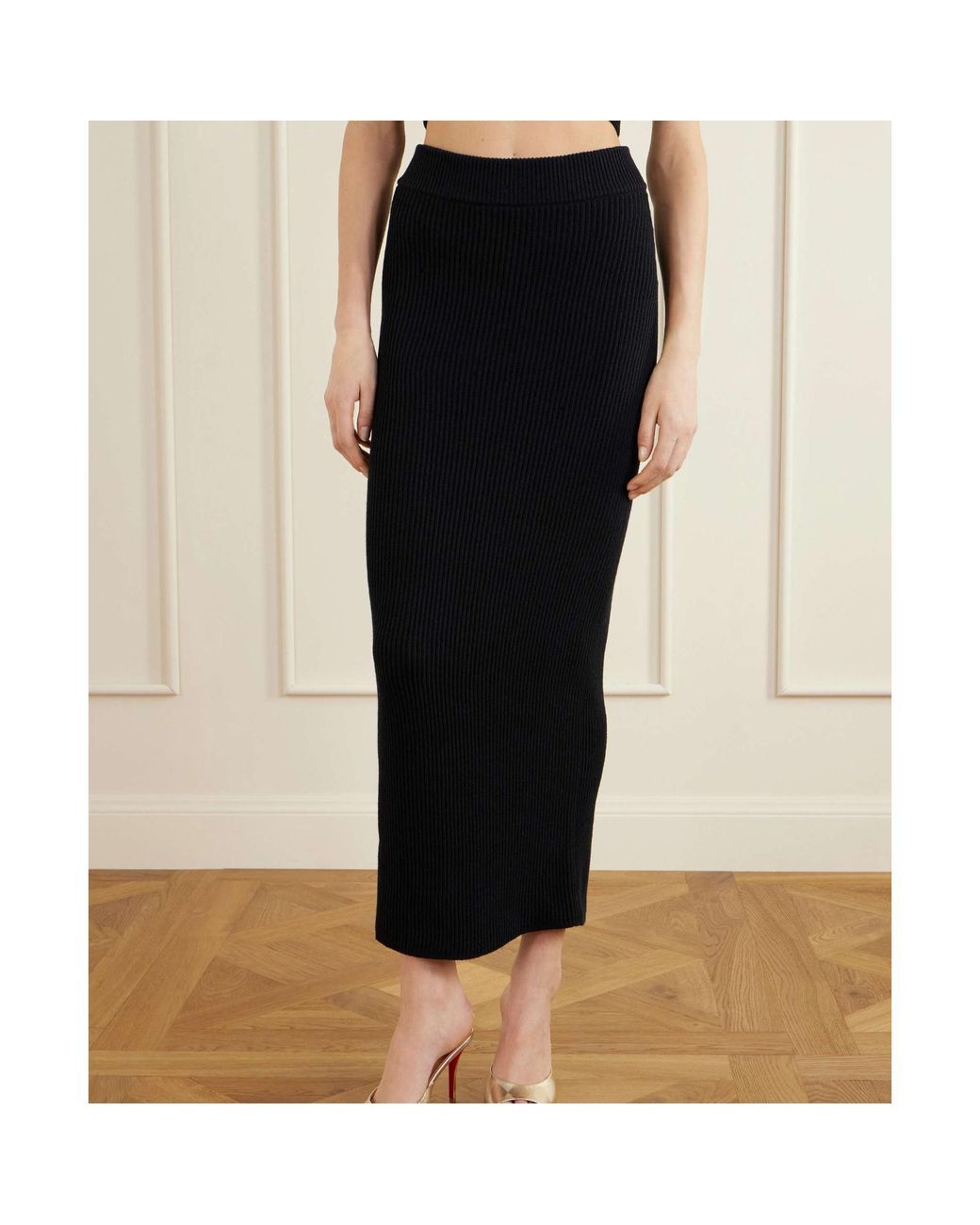 Balmain Blue Ribbed Knit Midi Skirt