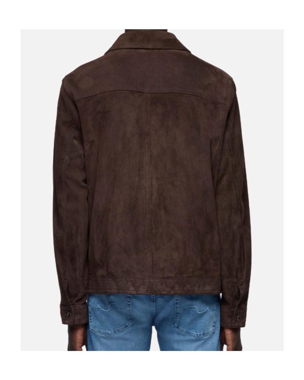 7 For All Mankind Brown Suede-Finish Press-Stud Jacket for men