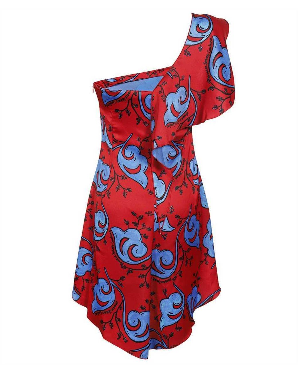 Versace Jeans Red Couture Floral-Printed Asymmetrical Mini Dress