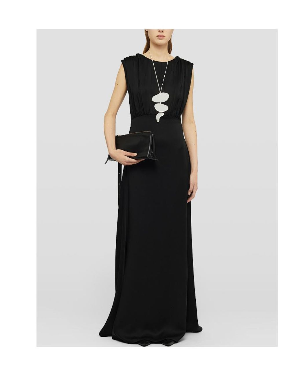 Jil Sander Black Gathered V-Back Sleeveless Gown