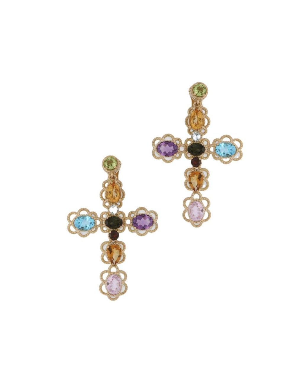 Dolce & Gabbana White 18Kt Cross Gemstone Drop Earrings