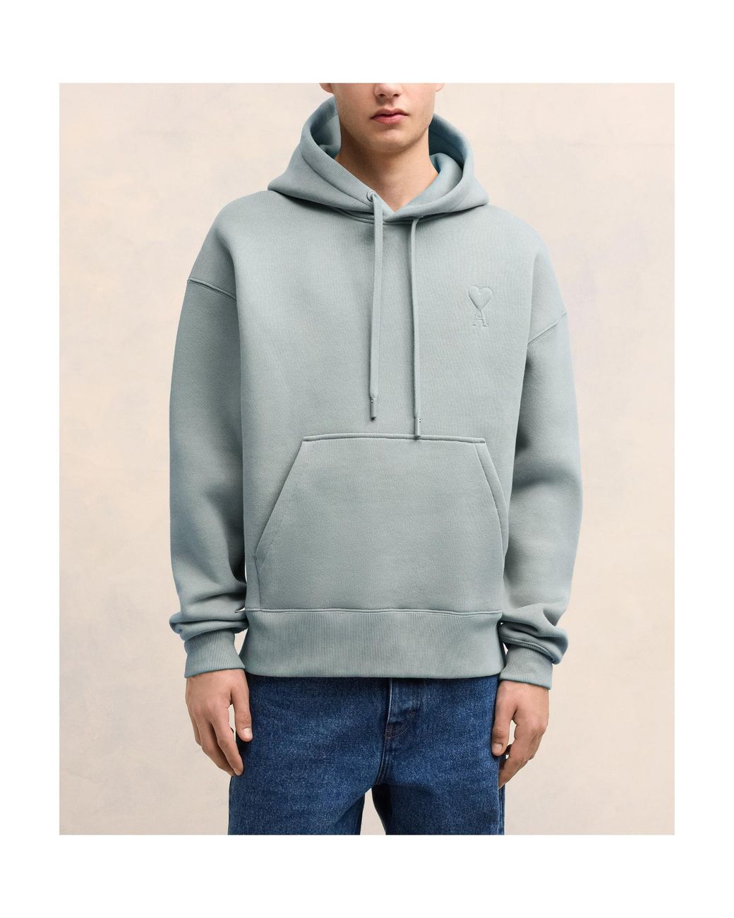 AMI Blue Long-Sleeved Drawstring Hoodie for men